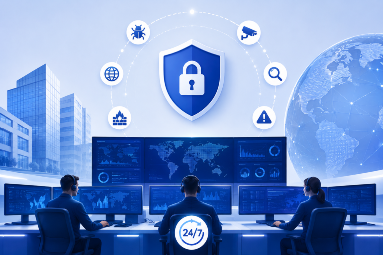 AI-powered Security Operations Center monitoring cyber security threats in real time